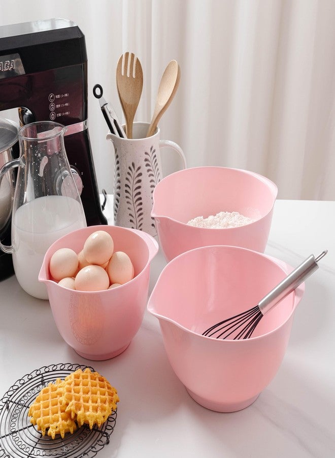ZAROCRUS Nesting Melamine Mixing Bowl Set with Pour Spouts, Set of 3, Nesting Design Saves Space, Non-Slip, Size 2, 2.9 and 3.9qt, for Prepping, Mixing, Baking, Cooking, Pink - Image 4
